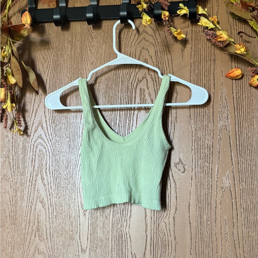 Green Ribbed Knit Tank Top
